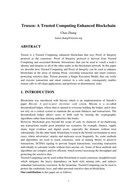 Couverture du document PDF - Truxen : Blockchain Renforcée par le Calcul de Confiance avec Preuve d'Intégrité